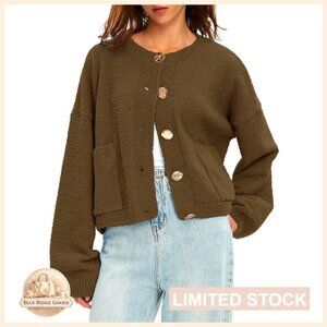 Fuzzy Knit Cardigan Sweater Long Sleeve Button Up Casual Warm Outwear